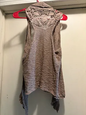 Maurice’s tan crochet lace cotton sweater vest, Medium thumbnail 2
