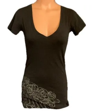 So-Cal Y2K Affliction Style Roses Angel Wings Graphic V-Neck Tee T-Shirt S thumbnail 1