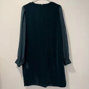 J. Crew Factory‎ Size-8 Green Velvet Mini Shift Dress Sheer Sleeves Mod Party thumbnail 16