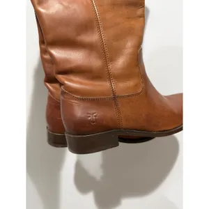 Frye Melissa Cognac Brown Leather‎ Button Logo Tall Riding Boots Women's 6B READ thumbnail 3