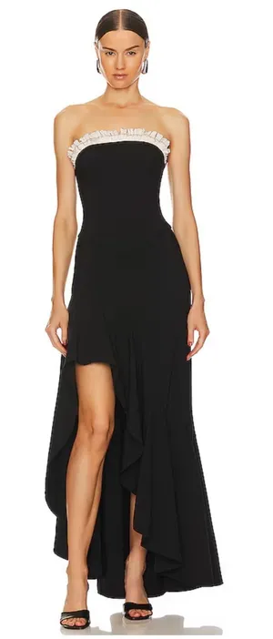 LPA Revolve Womens Giovanna Gown Black Strapless Ruffle High-Low Formal Dress XS thumbnail 1