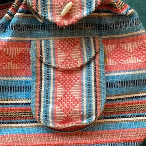 Vintage Baja bohemian surf striped blanket beach backpack drawstring bag OBX thumbnail 2