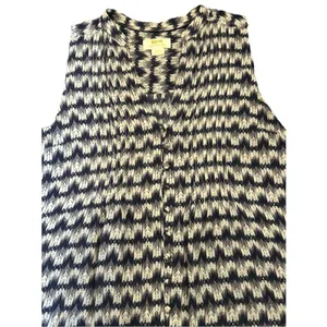 Anthropologie Maeve Ikat Print Sleeveless Tank Blouse Cream Navy Blue Sz S Boho thumbnail 9