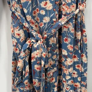 Haute Hippie Tribe Blue Floral Long Sleeve Button Midi Shirt Dress XL Boho Indie thumbnail 5