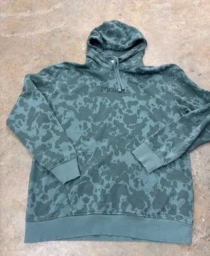 Gymshark Camo Pullover Graphic Hoodie Teal Green Womens Small thumbnail 1