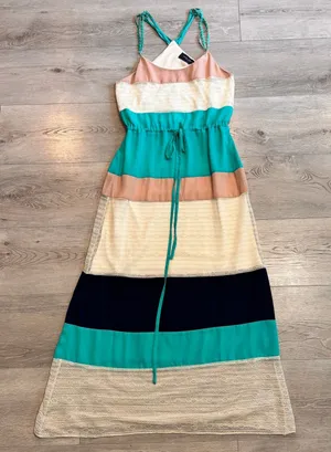 AKIRA CHICAGO Maxi Dress Size Small‎ S Sleeveless Crochet Trim Green Lace Cream thumbnail 1