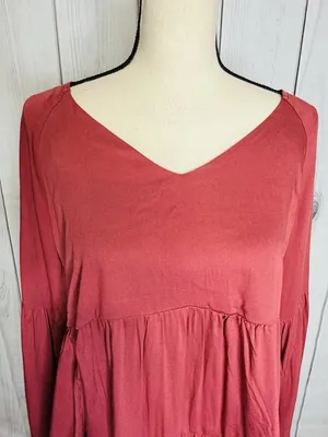 Andree By Unit Peplum Tunic Blouse Top Dark Dusty Pink Sz Large V-Neck NWT thumbnail 2
