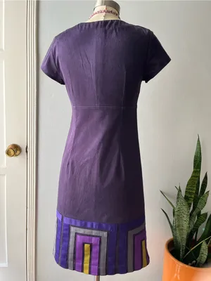 Boden• Navy & Purple Grosgrain Ribbon Detail• Cotton Dress• Sz 6 thumbnail 4
