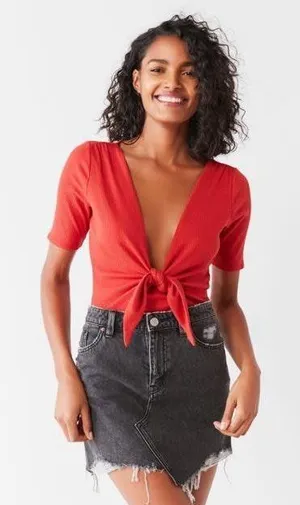 Urban Outfitters Plunging Tie-front Bodysuit thumbnail 1