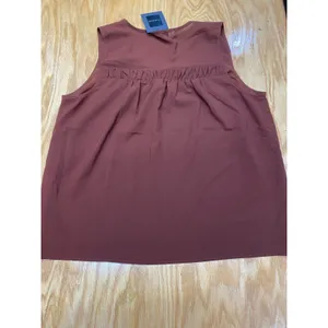 Pleione Cropped Blouse Top Womens XL Brown Sleeveless V-Neck Pleated Hipster B61 thumbnail 5