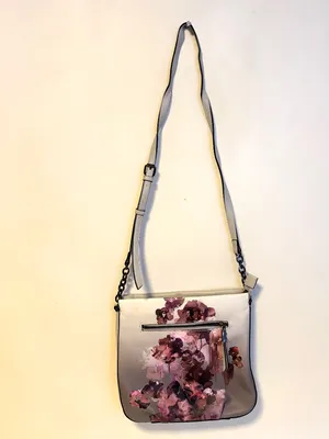 Vera Wang Simply Vera Faux Leather Crossbody Bag Purse Grey Floral Abstract Watercolor thumbnail 2