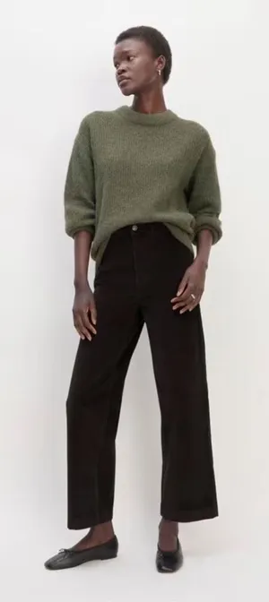 Everlane The Corduroy Wide-Leg Pants High Rise in Black Pockets Size 10 thumbnail 1