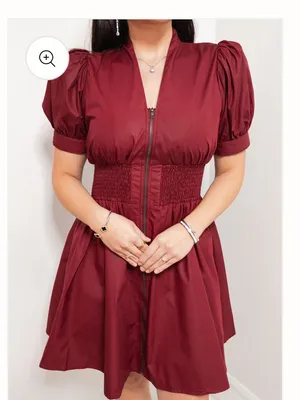 New With Tags Entro Avara Puff Sleeve Zip Front Burgundy Dress Sz S thumbnail 3