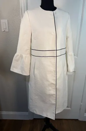 Boden Kaley Tweed 3/4 Bell Sleeve Trench Coat Preppy Jacket White US 8 thumbnail 1