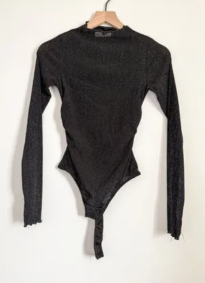 By Together Sheer Sparkle Bodysuit Long Sleeve Glitter Top Size Small thumbnail 1