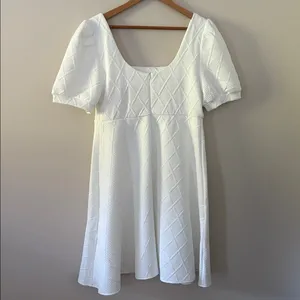 Rihoas The Solid Textured Puff Short Sleeve Mini Dress Square Neck White Size L‎ thumbnail 4