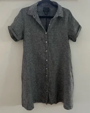 Tahari 100% Linen Dress With Chambray Coloring and convenient side pocket M thumbnail 1