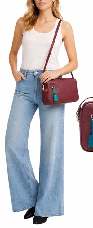 J. Crew Signet Pebble Leather Crossbody Camera Bag Burgundy Red thumbnail 1