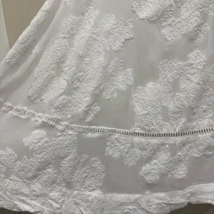 Soft Surroundings White Floral Embroidered Lace Trim Crepe Midi Skirt Large Boho thumbnail 5