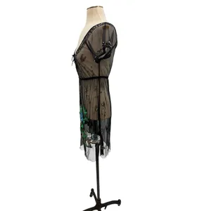 Free People Sequined Elephant Sheer Mesh Mini Dress Black‎ Embellished Size 2 thumbnail 9