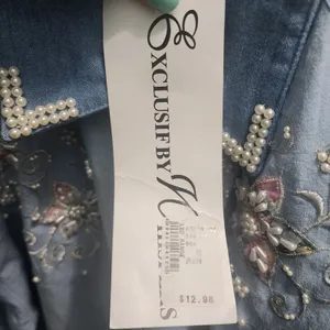 Vintage‎ Embellished Denim Shirt Floral Beaded Western Style Small thumbnail 4