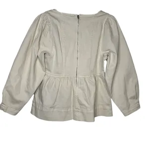 DO+BE Cream Heyward Denim Peplum Top Womens XS Ivory Square‎ Neck Puff Sleeve thumbnail 2