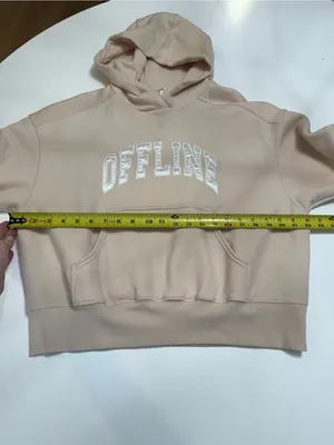 aerie Neutral Beige 'OFFLINE' Hooded Pullover Sweatshirt Size Small thumbnail 3