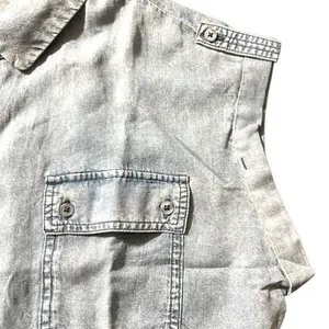 BUFFALO David Bitton Button Down Women XXL Light‎ Wash Blue Lyocell Cap Sleeve thumbnail 4