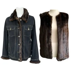 Dennis Basso 2pc Denim Jacket Faux Fur Vest Lining S thumbnail 2