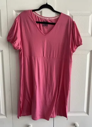 Muk Luks Puff Sleeve Womens Large Pink V Neck Dress Travel Comfort thumbnail 1