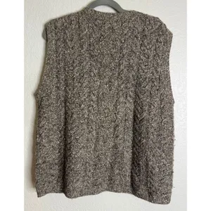 Ralph Lauren LRL Women L Sweater Vest Brown Wool Silk Cable Knit Full Zip Rustic thumbnail 2
