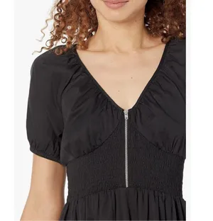 NEW Black The Drop Daksha Cotton Smocked Zipper Detail Dress XS thumbnail 6