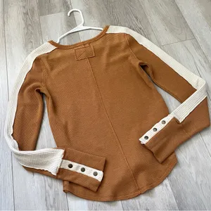 Free People Shirt tasha striped thermal long sleeve womens Orange medium casual thumbnail 6