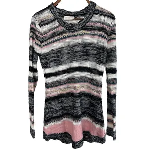 Bobbie Brooks‎ Women Medium Multi Color Striped Open Knit Crew Neck Sweater thumbnail 2