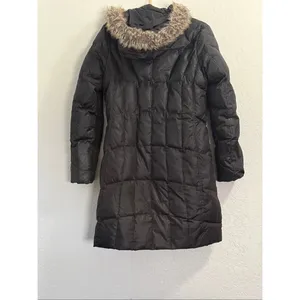 Eddie Bauer Women's Black Long Quilted Down Coat Parka Hood Faux Fur Sz M thumbnail 5