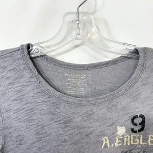 American Eagle Medium Top VTG‎ Y2K Grey Slub Long Sleeve Graphic Beaded 1436 thumbnail 4