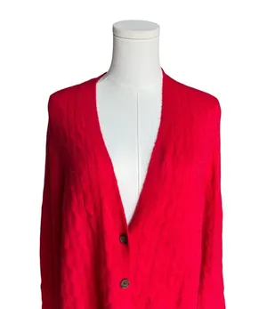 J. Crew - Red Extra Soft Preppy Cardigan Cable Knit Sweater Sz M thumbnail 4
