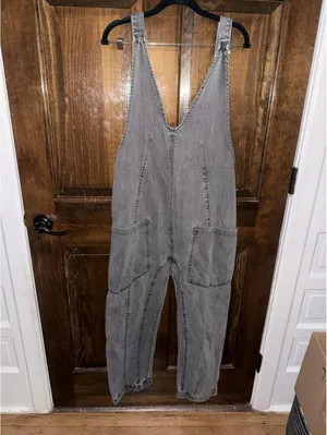 Free people Women's Black High Roller Overall Denim Jumpsuit thumbnail 2