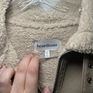 Heartloom Womens XS Tan Faux Leather Shearling Aviator Moto Jacket minimalist thumbnail 4