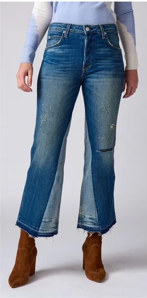 AMO Crop Boot Jeans Distressed Raw Hem‎ Size 24 Retro Street Style Casual Cool thumbnail 1