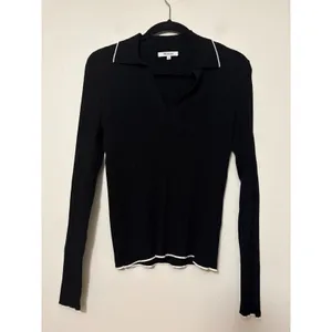 Madewell Womens Black‎ Ribbed Knit Tipped V-Neck Polo Sweater Size L thumbnail 2