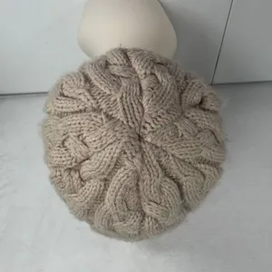 Y2K Adidas OSFM Visor Beanie Tan Cable Knit Fleece Lined Leather Logo Hat thumbnail 6
