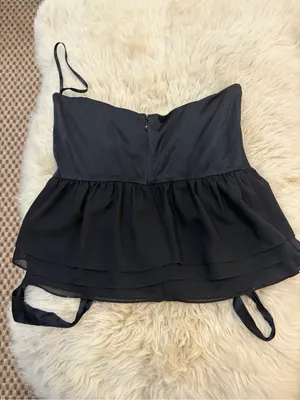 Y2K Bebe Mulberry Silk Black Halter Top Peplum Ruffle Layered Bustier Going Out thumbnail 5