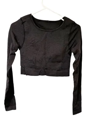 Lululemon Black Ribbed Cropped Under Layer Long Sleeve Athletic Top Size 6 thumbnail 1