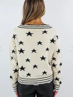 Rock N Rags THE SWEET LIFE SWEATER CREAM WITH BLACK STARS Size S thumbnail 2