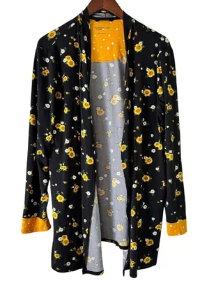 Comfort Code Floral Print Cardigan Open‎ Front Lightweight Sunflower Black L thumbnail 1