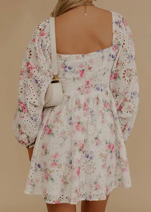 Boutique Printed Floral Eyelet Mini Dress thumbnail 4