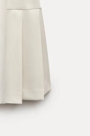 Zara mini dress pleated skirt collar button up ivory casual classic old money thumbnail 9