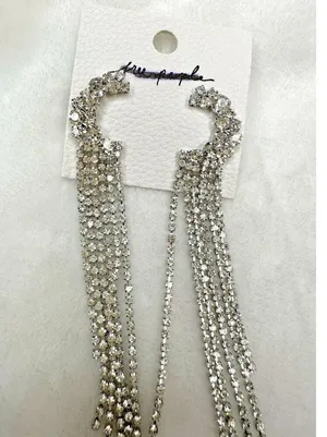 NEW Free People Earrings You Make Me Feel Like Dancing Dangles Moon Rhinestones thumbnail 3