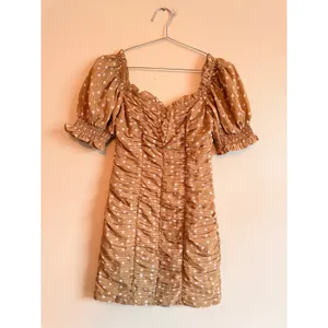 Finders Keepers Mini Dress Womens S Tan Polka Dot Ruched Puff Sleeve‎ Bodycon thumbnail 5